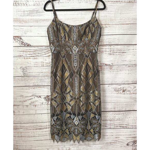BCBGMAXAZRIA Alese Geometric Metallic Lace Cocktail Dress, EUC, Size 8 MSRP $448 - Picture 7 of 13